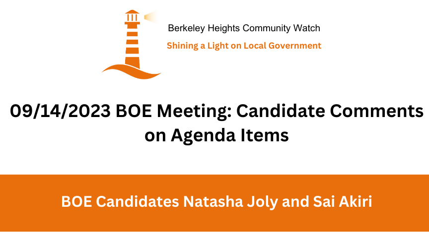 Candidate Comments on Agenda Items during the 09/14/2023 BOE Meeting