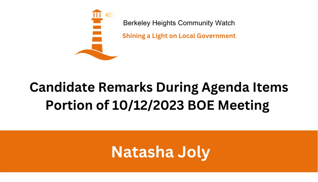 BOE Candidate Natasha Joly’s Remarks During Agenda Items Portion of 10/12/2023 BOE Meeting