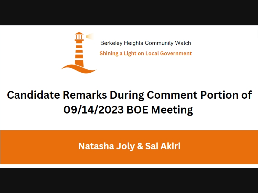 Candidate Remarks During Comment Portion of 09/14/2023 BOE Meeting