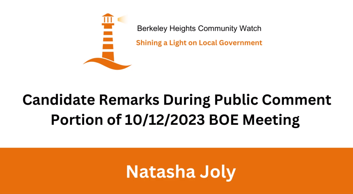 Natasha’s Remarks During Public Comment Portion of 10/12/2023 BOE Meeting