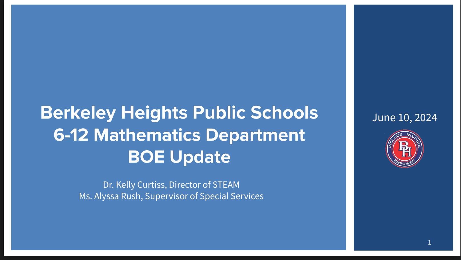 Notes on the BHPSNJ 06/10/2024 BOE Meeting: Math Department Update